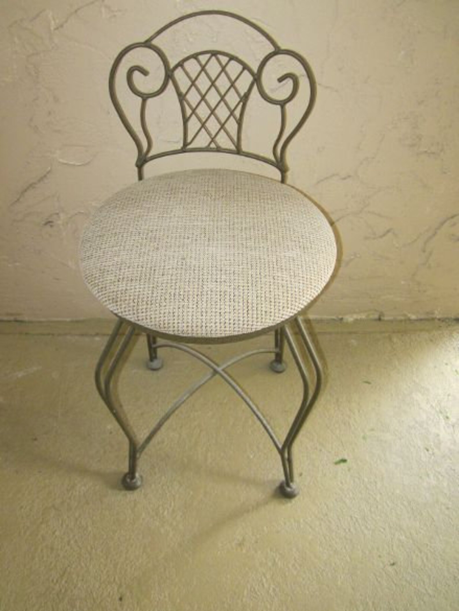 Vintage Metal Vanity Chair Fabric Upholstered Seat Shipping is Not