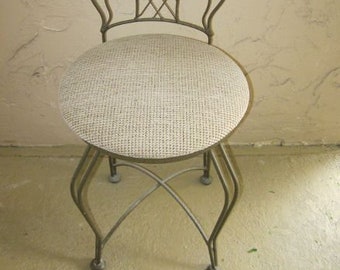 Vintage Metal Vanity Chair Fabric Upholstered Seat Shipping Is Not IncludedShipping is not included