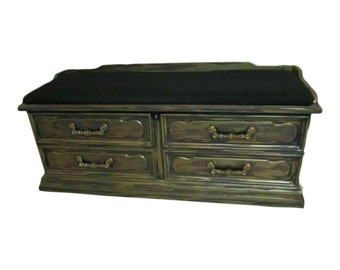 Vintage Wood Blanket Chest Trunk Storage Large Green Black SeatShipping is not included