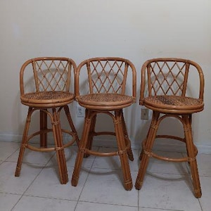 Bamboo wicker Rattan swivel barstool honey color set of 3