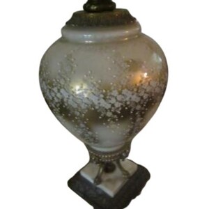 Vintage Table Lamp Gold And White Glass Marble Brass Base 1960s Set Of 2 Shipping Is Not Free