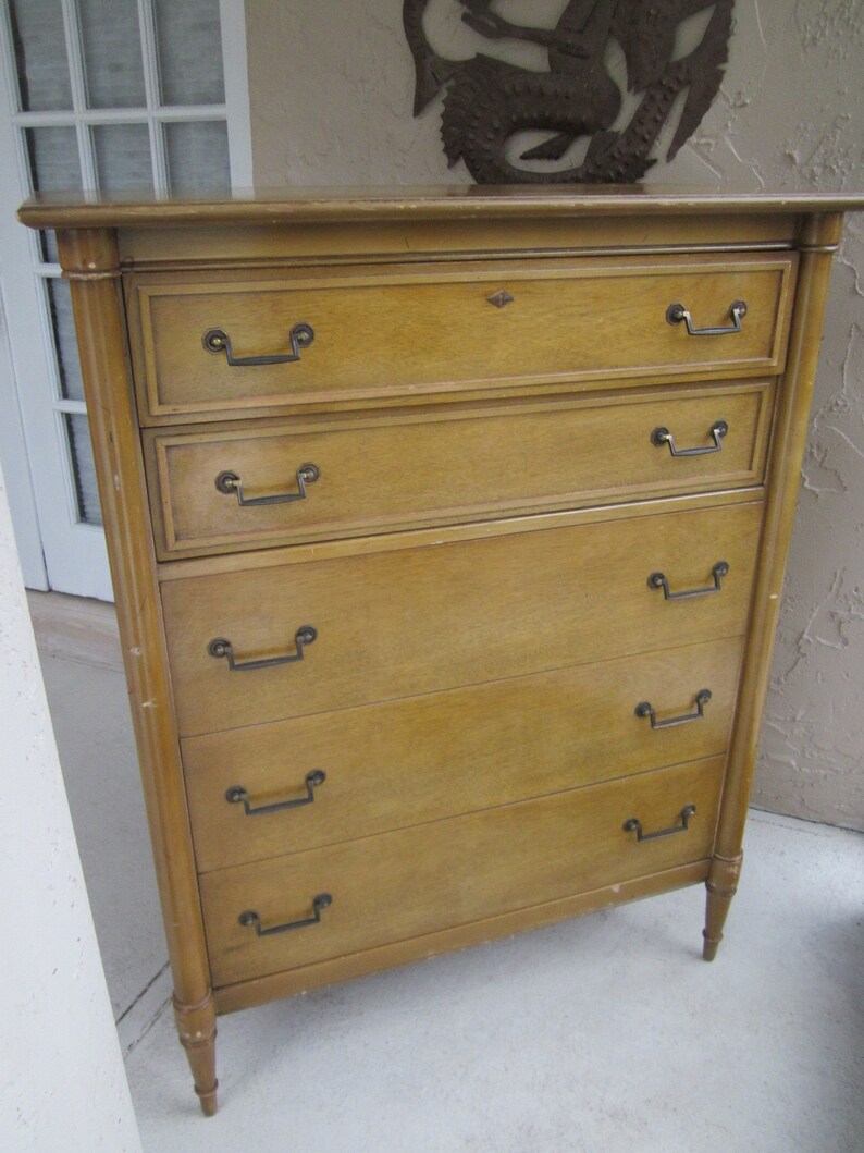 Vintage Bassett Furniture 5 Drawer Chest Light Wood Tone Circa Etsy