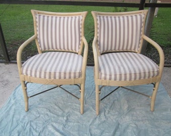 Bamboo Rattan Arm Chair Wash Wood Frame Upholstered Seat By Ferguson Set of two Shipping Is Not Free
