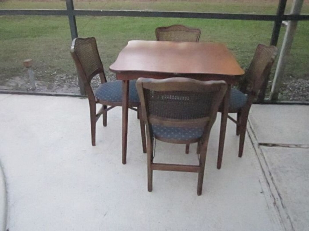 Vintage Midcentury Stakmore Card Table With 4 Stakmore Folding Cane