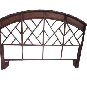 Vintage Coastal Chinese Chippendale Rattan King headboard Arched design Wood Shipping Is Not Free