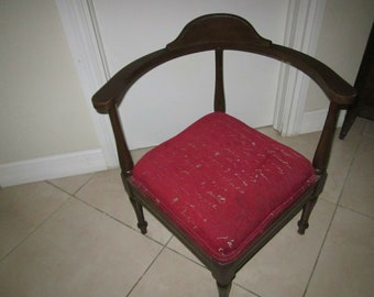 Vintage Corner Chair Wood and Fabric Seat Shipping is Not