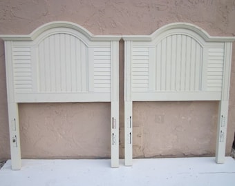 Twin Headboard Coastal Style Shutter Wood White Set of Two