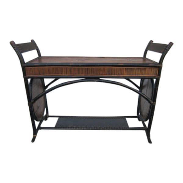 Vintage Foyer or Console Table Tortoise Burnt Bamboo Black Accent Shipping Is Not Free