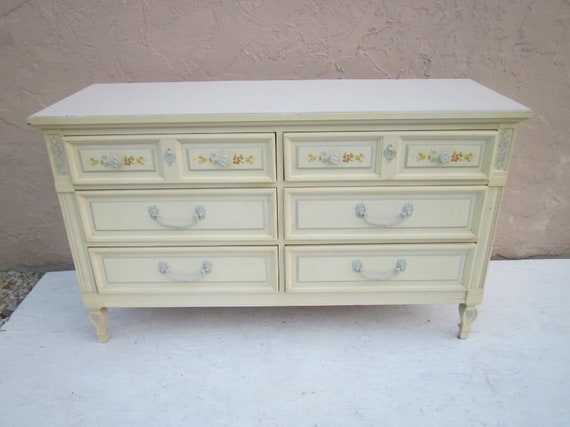 Dixie Wood Dresser Six Drawer Cream Hand Painted Flowershipping is