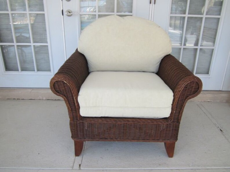 Henry Link By Lexington Rattan Frame Arm Chair With Leather Etsy