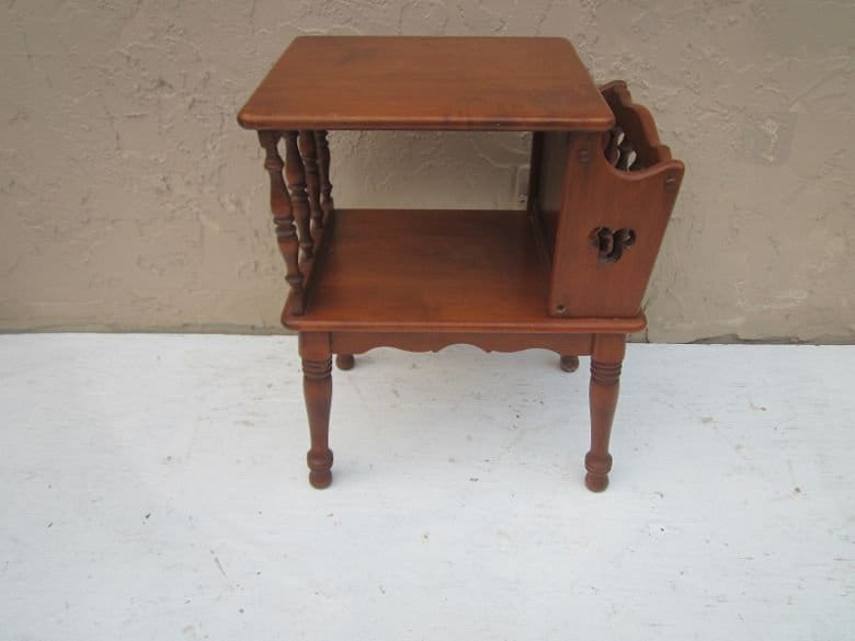 Vintage Ethan Allen Maple Side Table With Magazine Rack