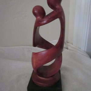 Hand Carved Red Soapstone Intertwined Couple Statue KenyaShipping Is Not Free