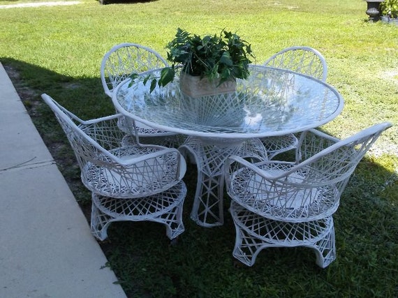 Vintage Russell Woodard Woven Spun Fiberglass Patio Set Swivel