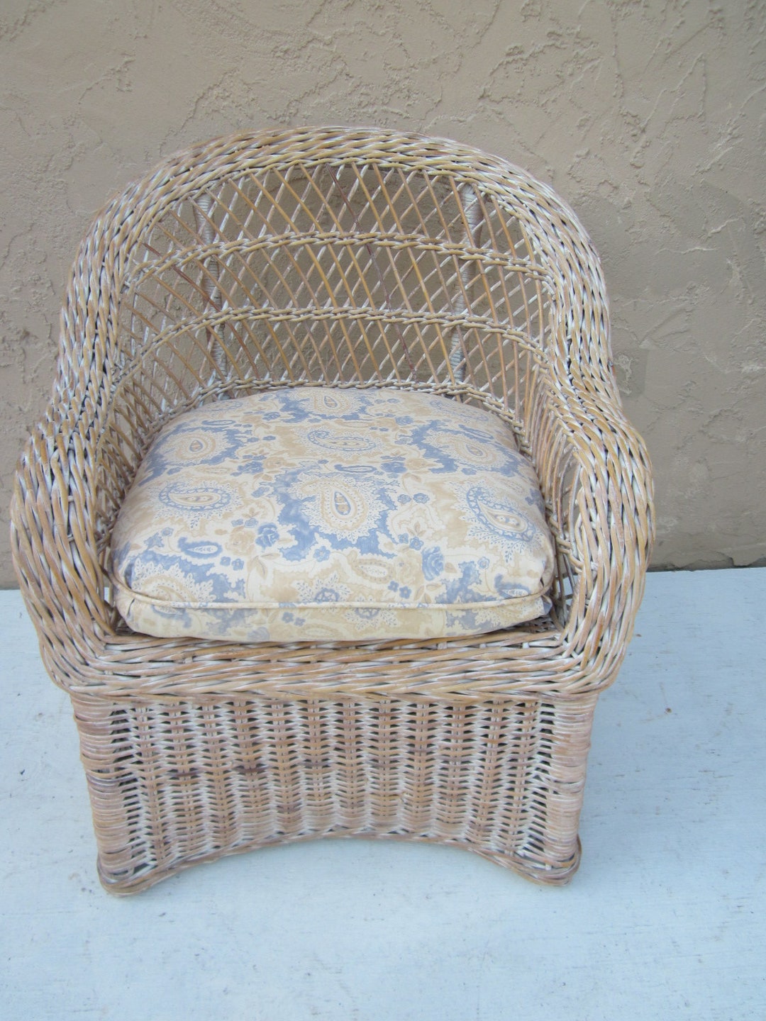 Vintage Rattan Wicker Chair Whitewash With Cushion Shipping is Not