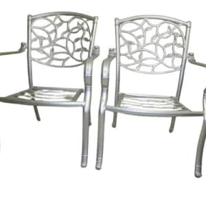 Patio Garden Cast Aluminum Armchair Silver Set of 2