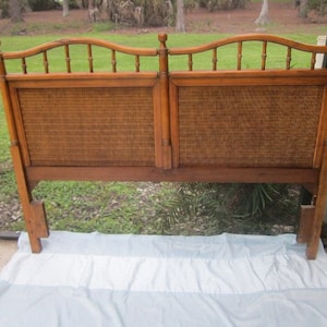 Vintage Tommy Bahama Style Wood Headboard With Cane Panel Insert Queen   Size Shipping Is Not IncludedShipping is not included