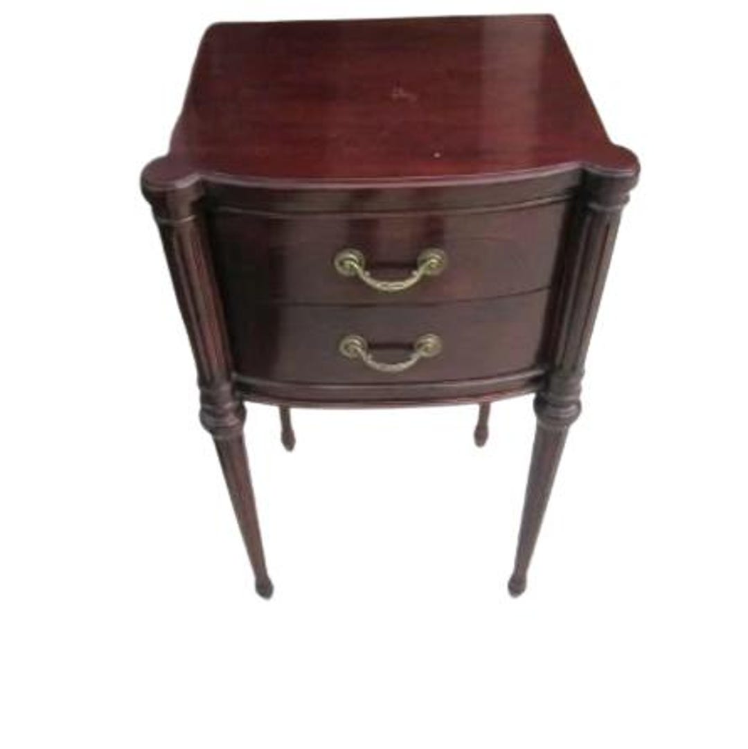 Vintage Wood Side or End Table Solid Dark Tone 2 Drawer John Stuart ...