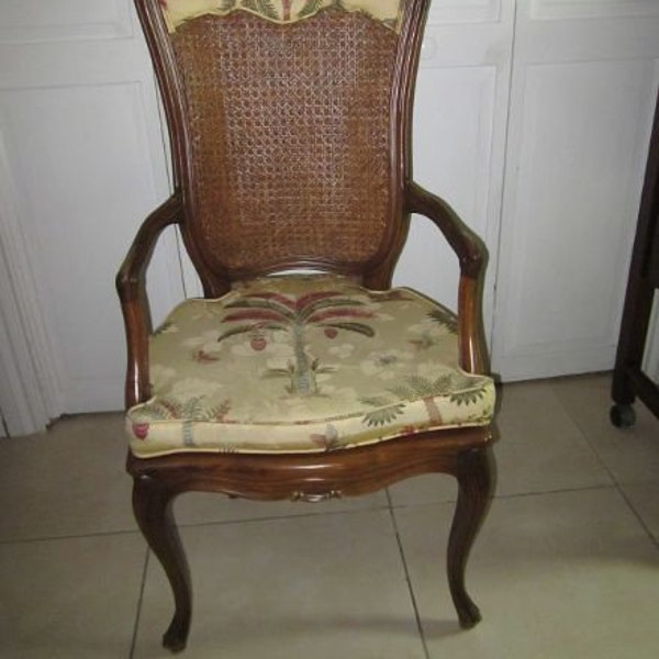 Vintage French Provincial Style Captain Arm Chair Cane Back Upholstered Seat Shipping Is Not IncludedShipping is not included