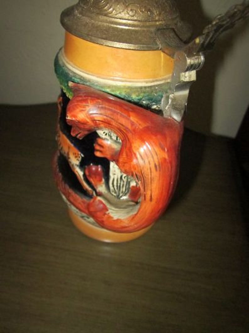 Vintage Original King Fox Handle German Lidded Beer Stein Mug Etsy