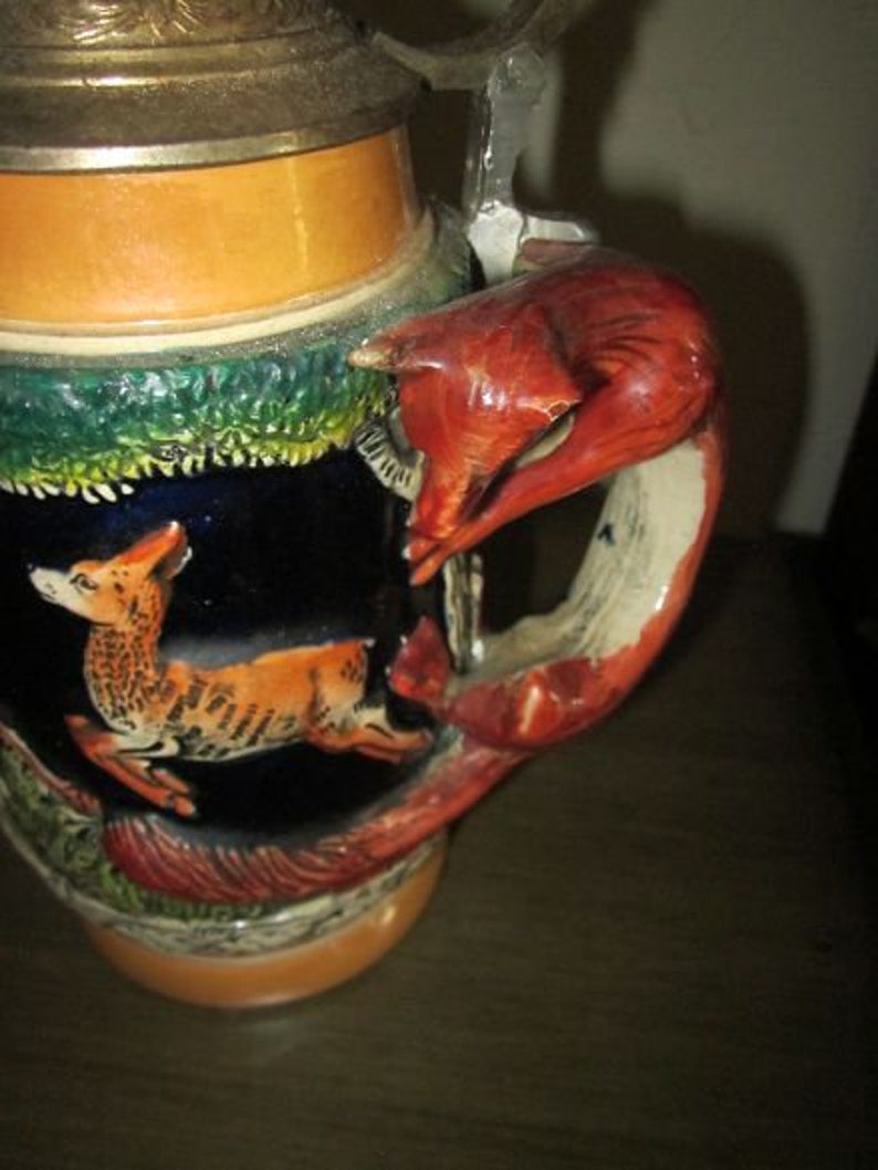 Vintage Original King Fox Handle German Lidded Beer Stein Mug Etsy