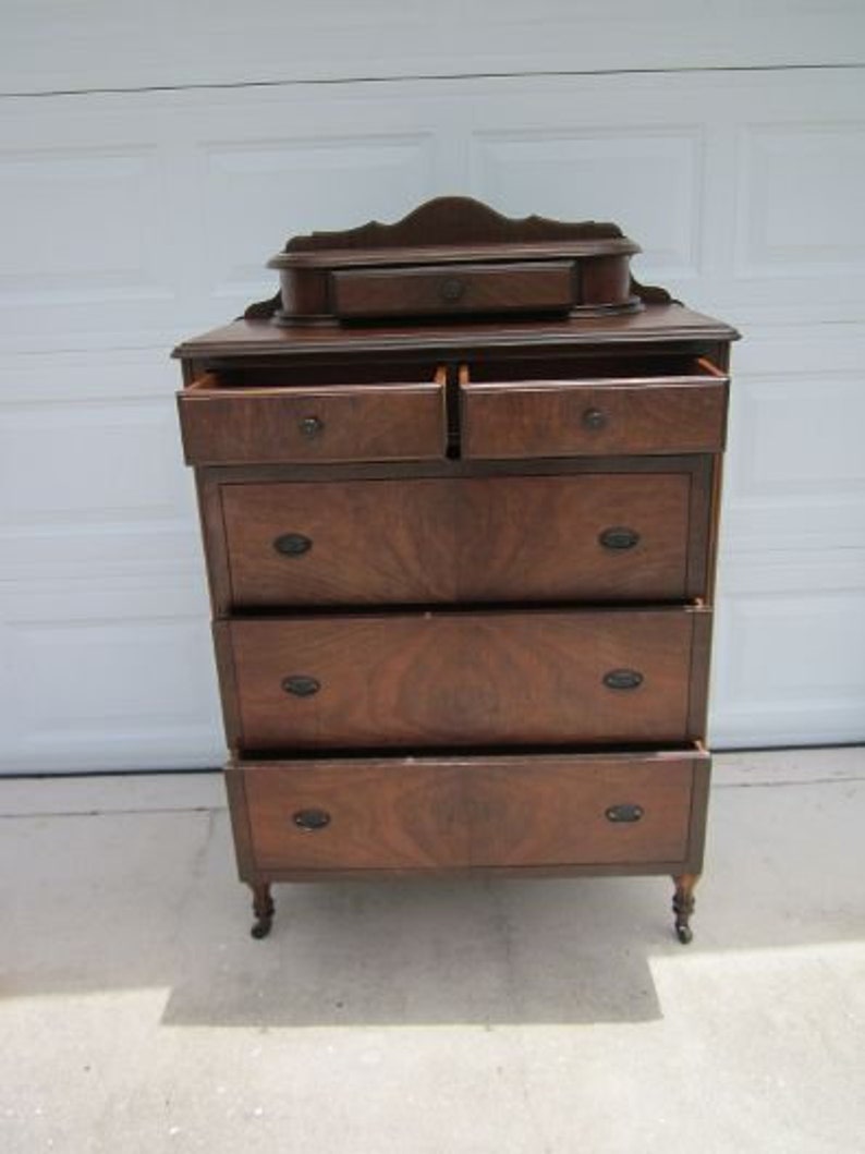 Antique Highboy Dresser Chest 6 Drawers Wood Medium Tone on Etsy