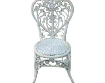 Vintage Boho Shabby Chic Rattan Wicker Heart Peacock Chair