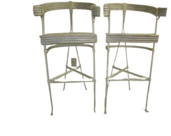 Metal Faux Bamboo Barstool Not Swivel Tan Coastal Style Set of two