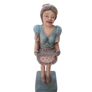 Vintage Waitress Women Maid Butler Statue Tray Server Hand Painted Wood Shipping Is Not Free