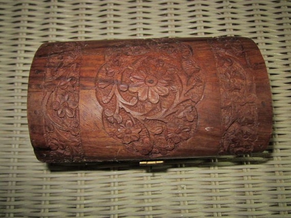 Carved Wood Small Jewelry Box From India Dark Woo… - image 4