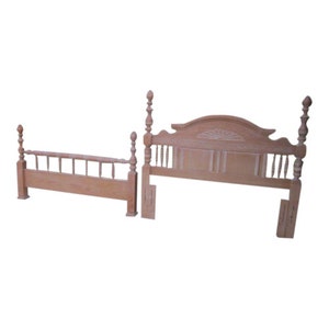 Vintage White Wash Wood Queen Headboard Foot Board Santa Fe Style Spindle DesignShipping Is Not Free