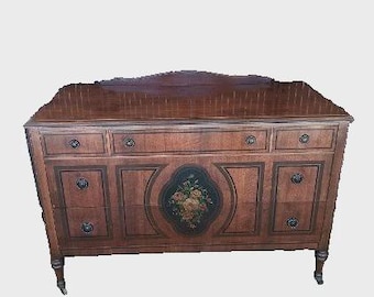 Walnut antique Dresser 5 drawer on wheels dark tone