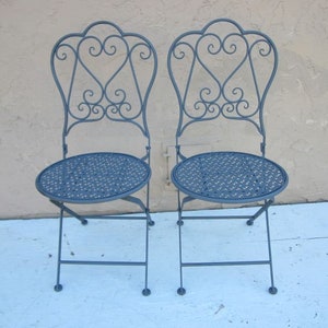 Vintage Salterini Style Metal Patio Foldable Chair Grey Color Set of Two Shipping is not included