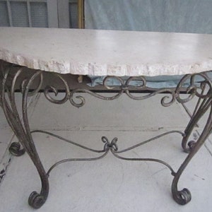 Vintage Italian Style Marble top Wrougt Iron base console foyer tableShipping Is Not Free