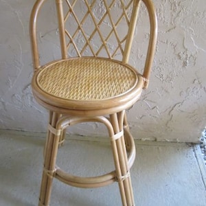 Bamboo Rattan Swivel Barstool Bentwood Boho Beach Coastal Bamboo Honey Only OneShipping Is Not Free