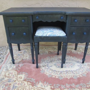 Vintage Dark Blue Wood Vanity 5 Drawers Cottage Style Shipping Is Not Free