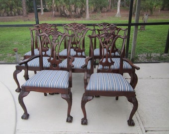 Vintage Mahogany Wood Traditional Chippendale Style Dining Room Set of 8Shipping is not included