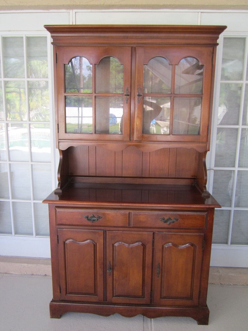 Vintage China Hutch Curio Buffet With Glass Doors 2 Etsy