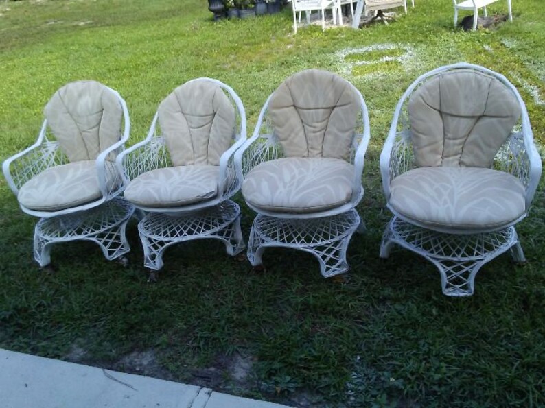 Vintage Russell Woodard Woven Spun Fiberglass Patio Set Swivel Etsy