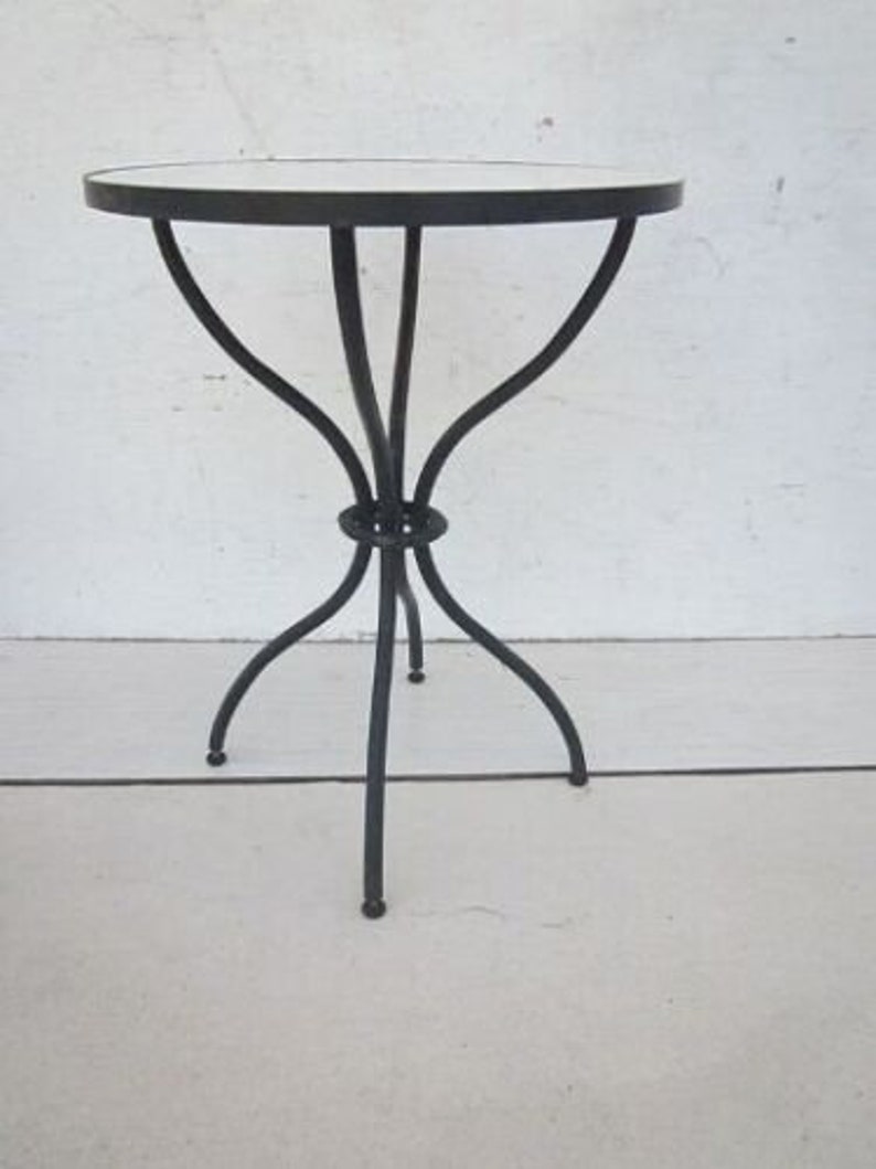 Metal Patio Set Black Round Table Tile Top and Two Folding Etsy