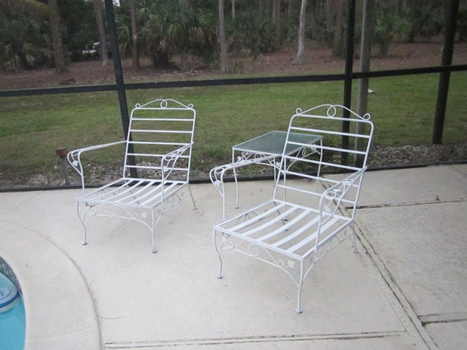 Vintage Russell Woodard Style Garden Patio Set White Chantilly Rose Two
