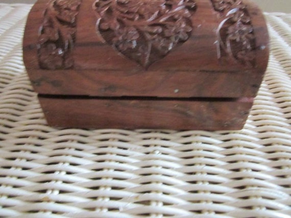 Carved Wood Small Jewelry Box From India Dark Woo… - image 5