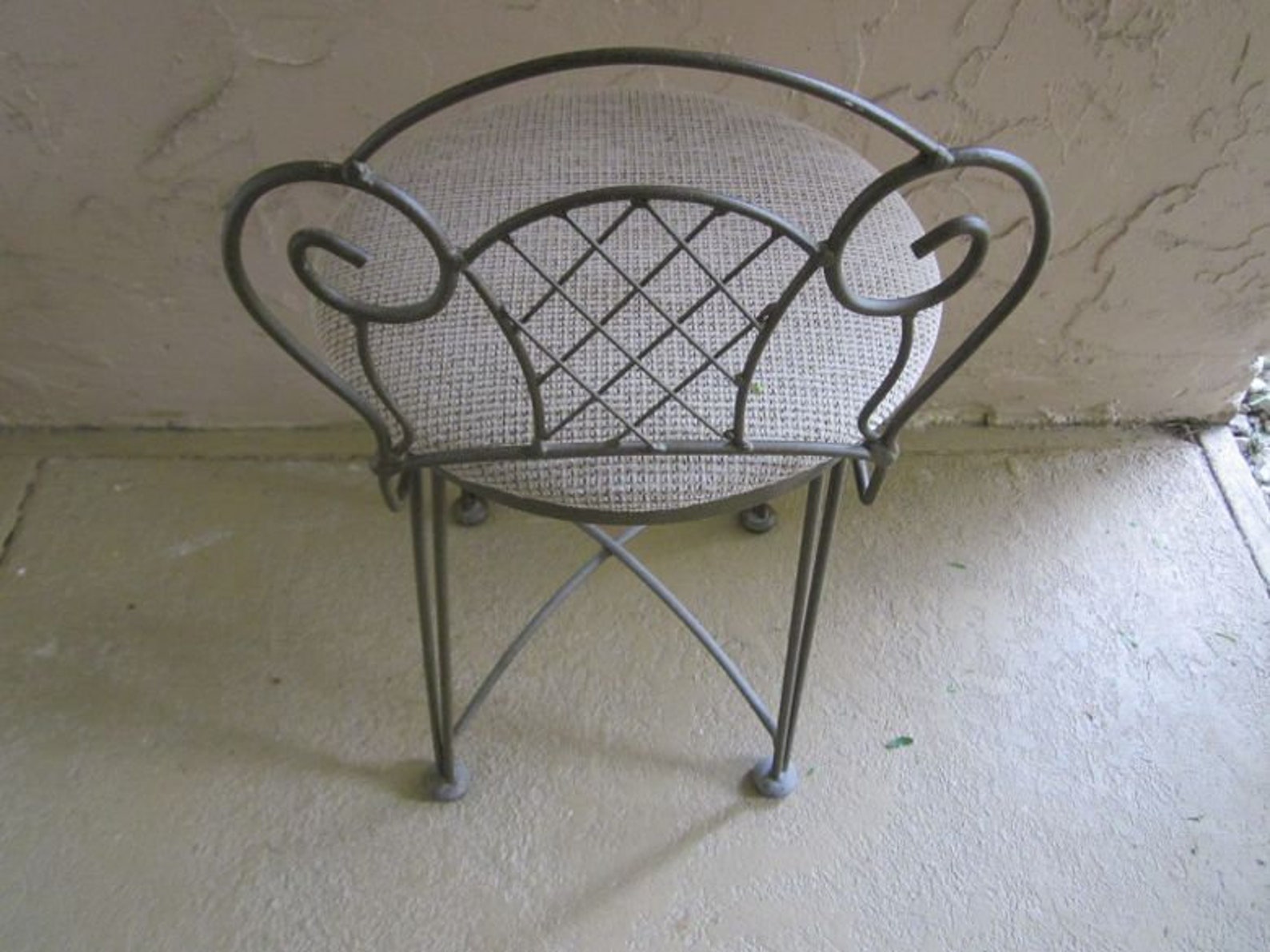 Vintage Metal Vanity Chair Fabric Upholstered Seat Shipping is Not