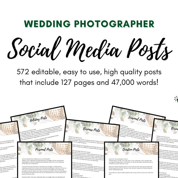 572 Wedding Photographer Social Media Posts l EDITABLE Instagram Captions l Wedding Photography Copy l Templates For Photographers
