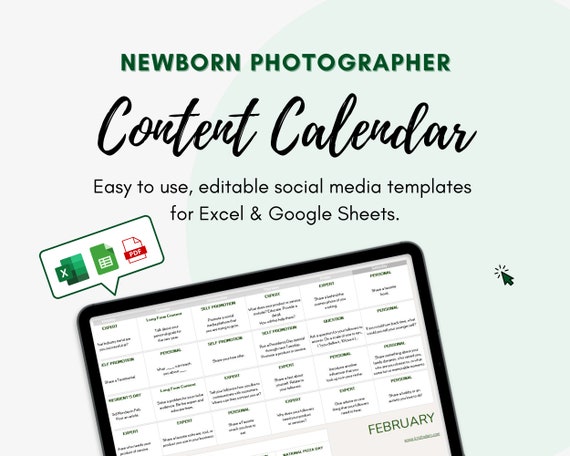 EDITABLE Newborn Photographer Social Media Content Calendar l 365 Day Social Media Marketing Planner l Social Media For Small Business