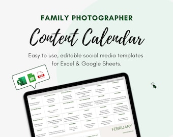 EDITABLE Family Photographer Social Media Content Calendar l 365 Day Social Media Marketing Planner l Social Media For Small Business