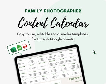EDITABLE Family Photographer Social Media Content Calendar l 365 Day Social Media Marketing Planner l Social Media For Small Business