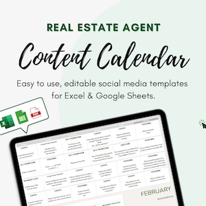 EDITABLE Real Estate Agent Social Media Content Calendar l 365 Day Social Media Marketing Planner l Social Media For Brokers