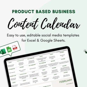 Peut inclure: Un modèle de calendrier de contenu numérique pour les entreprises axées sur les produits. Le modèle est conçu pour être utilisé avec Excel et Google Sheets. Le calendrier est pour le mois de février et comprend des invites pour les publications sur les médias sociaux, telles que "Expert", "Personnel" et "Promotion personnelle".
