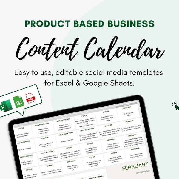 EDITABLE Product Based Business Social Media Content Calendar l 365 Day Social Media Marketing Planner l Social Media For Small Business