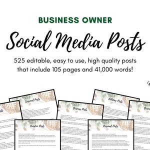 525 Business Social Media Posts l EDITABLE Instagram Captions l Done For You Social Media Templates l Copy For Entrepreneurs